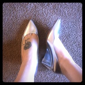 J. Crew silver wedges, size 8.5.
